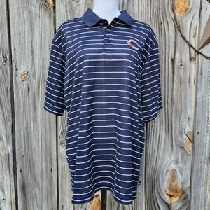 Chicago Bears Polo NFL Team Shirt Size XL Navy Blue White Stripe Orange Logo